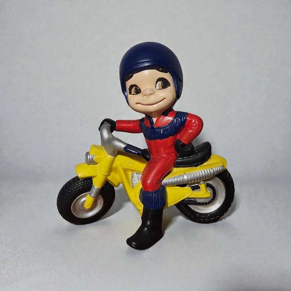 Vintage Atlantic Mold Ceramic Motorcycle Boy Figurine 1970s Smiley Mac Dirt Bike